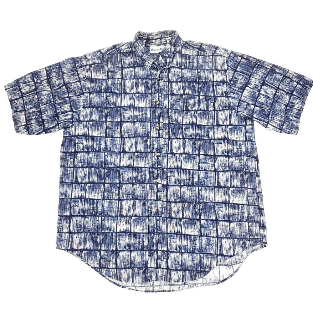 Willow Bay Button Shirt Mens Large 42-44 Blue Graphic Print Short Sleeve Cotton